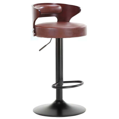 Round Leather Adjustable Pedestal Swivel Bar Stool