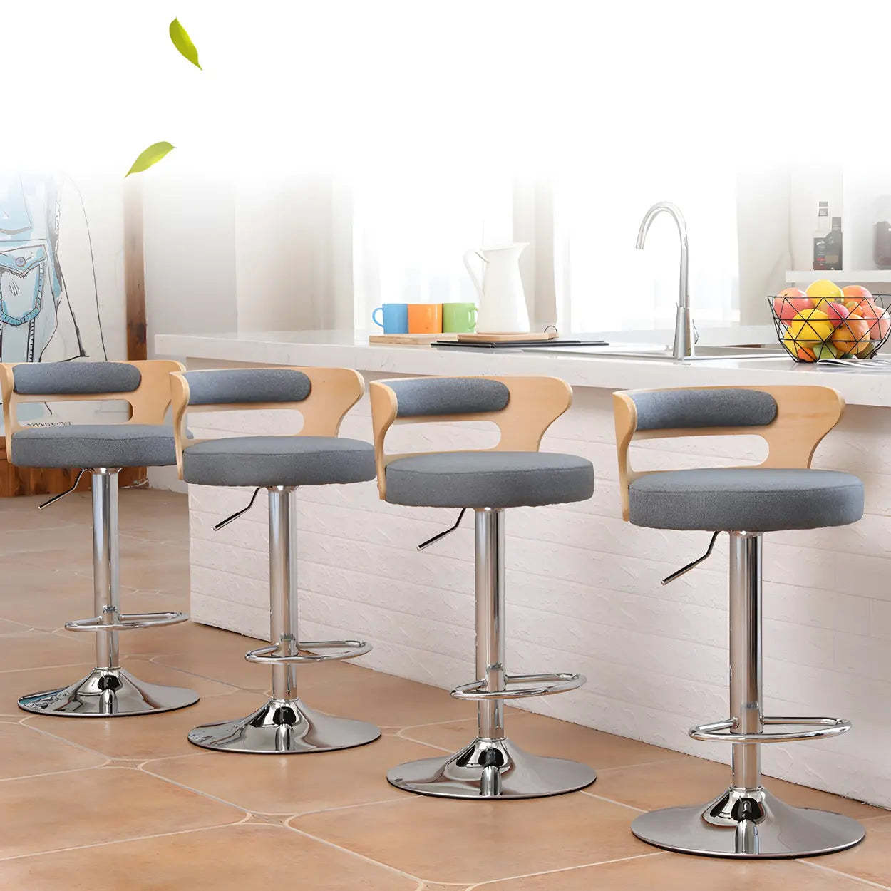 Round Leather Adjustable Pedestal Swivel Bar Stool