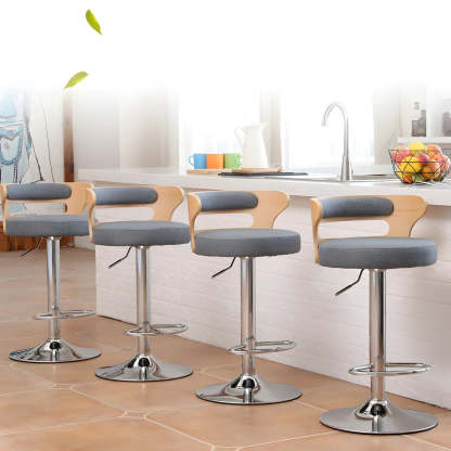 Round Leather Adjustable Pedestal Swivel Bar Stool