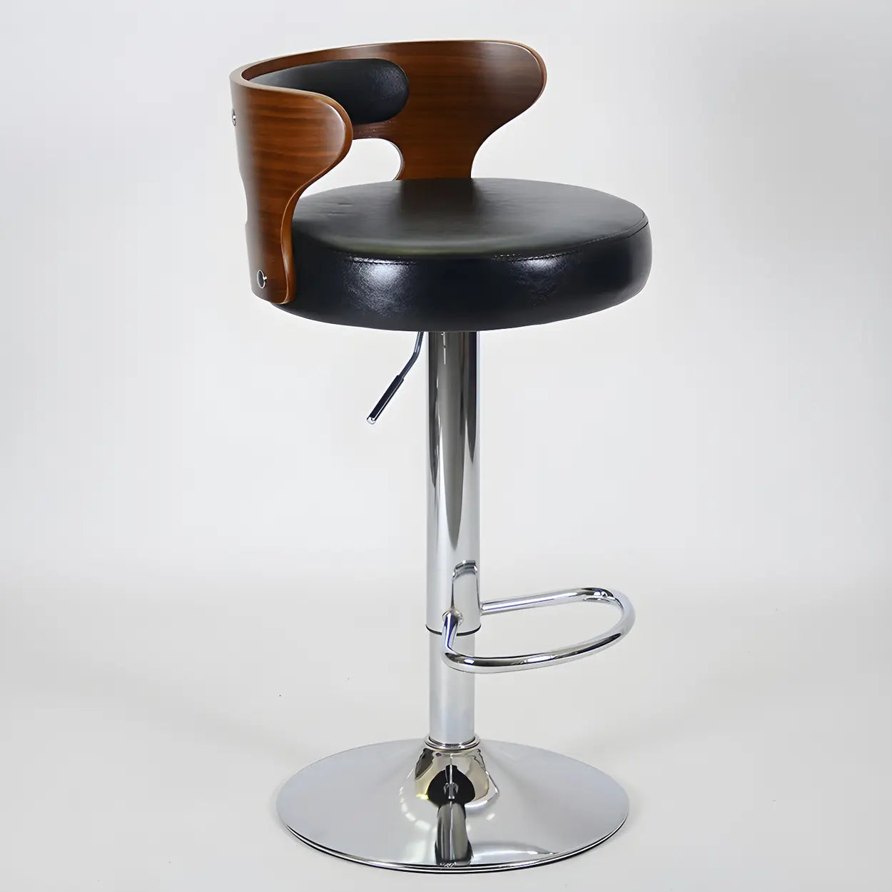 Round Leather Adjustable Pedestal Swivel Bar Stool