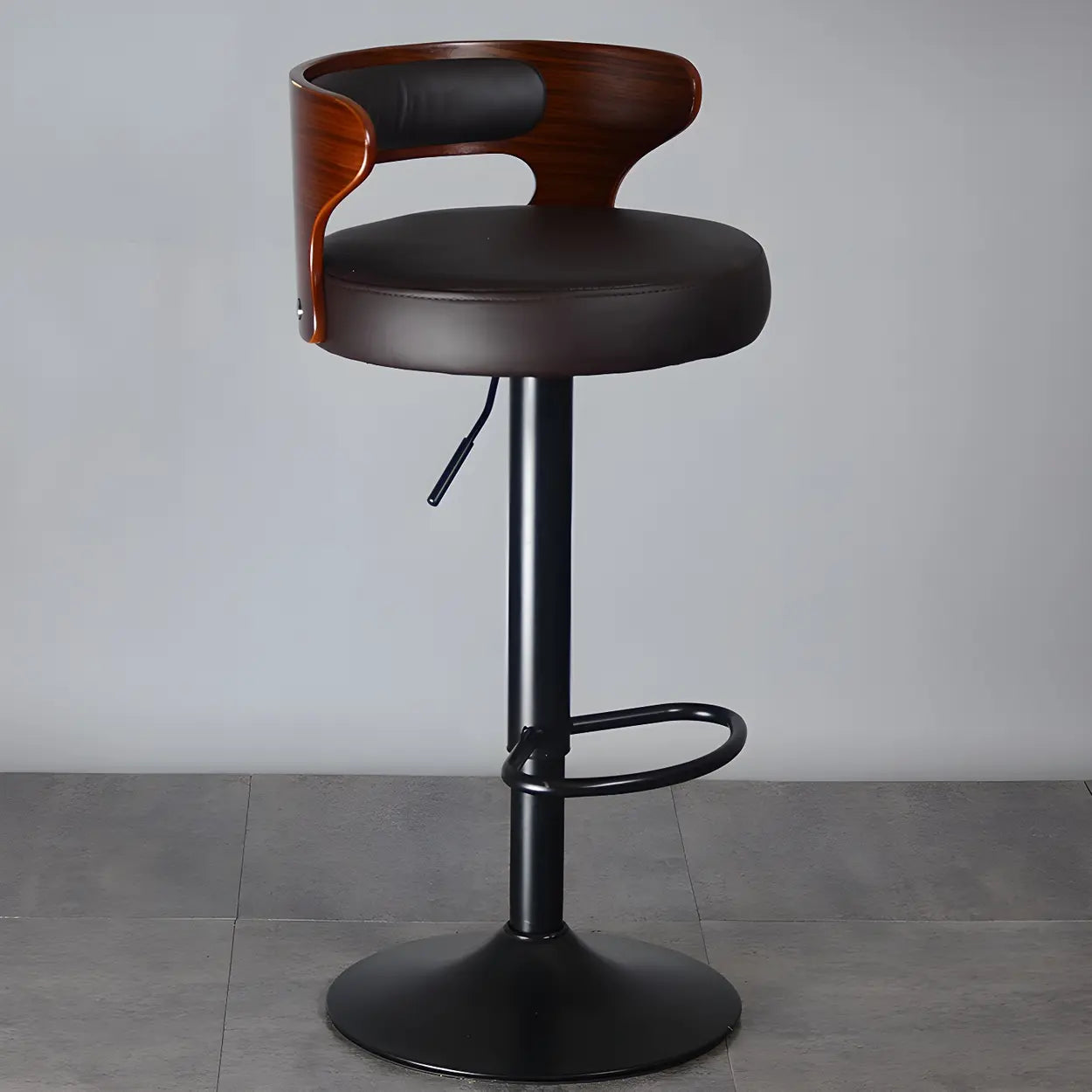 Round Leather Adjustable Pedestal Swivel Bar Stool