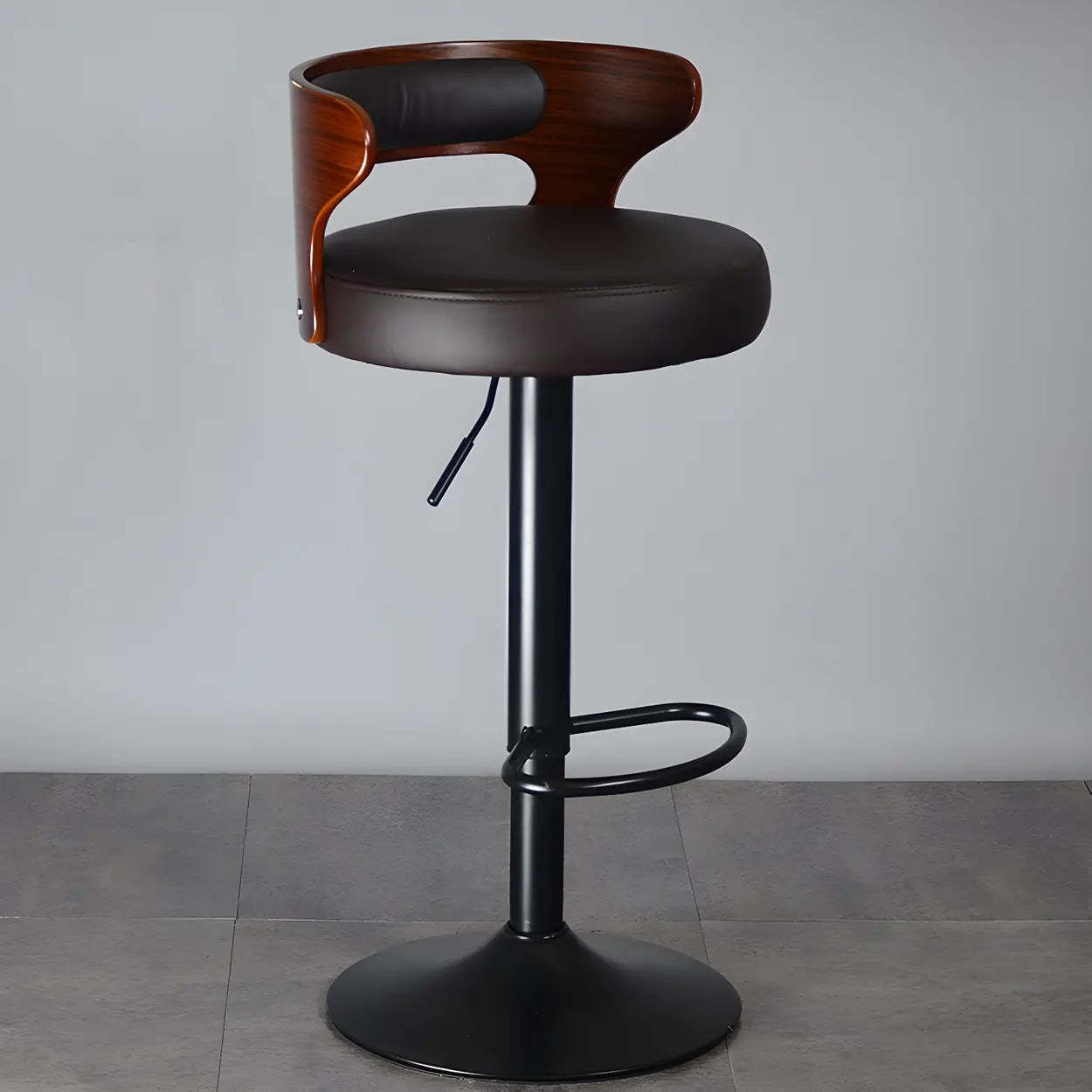 Round Leather Adjustable Pedestal Swivel Bar Stool