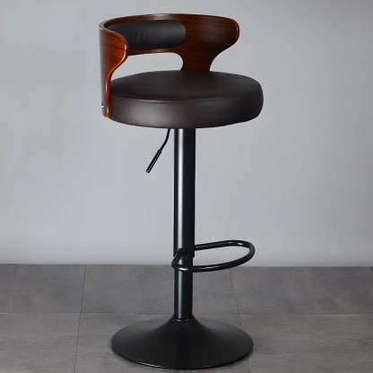 Round Leather Adjustable Pedestal Swivel Bar Stool
