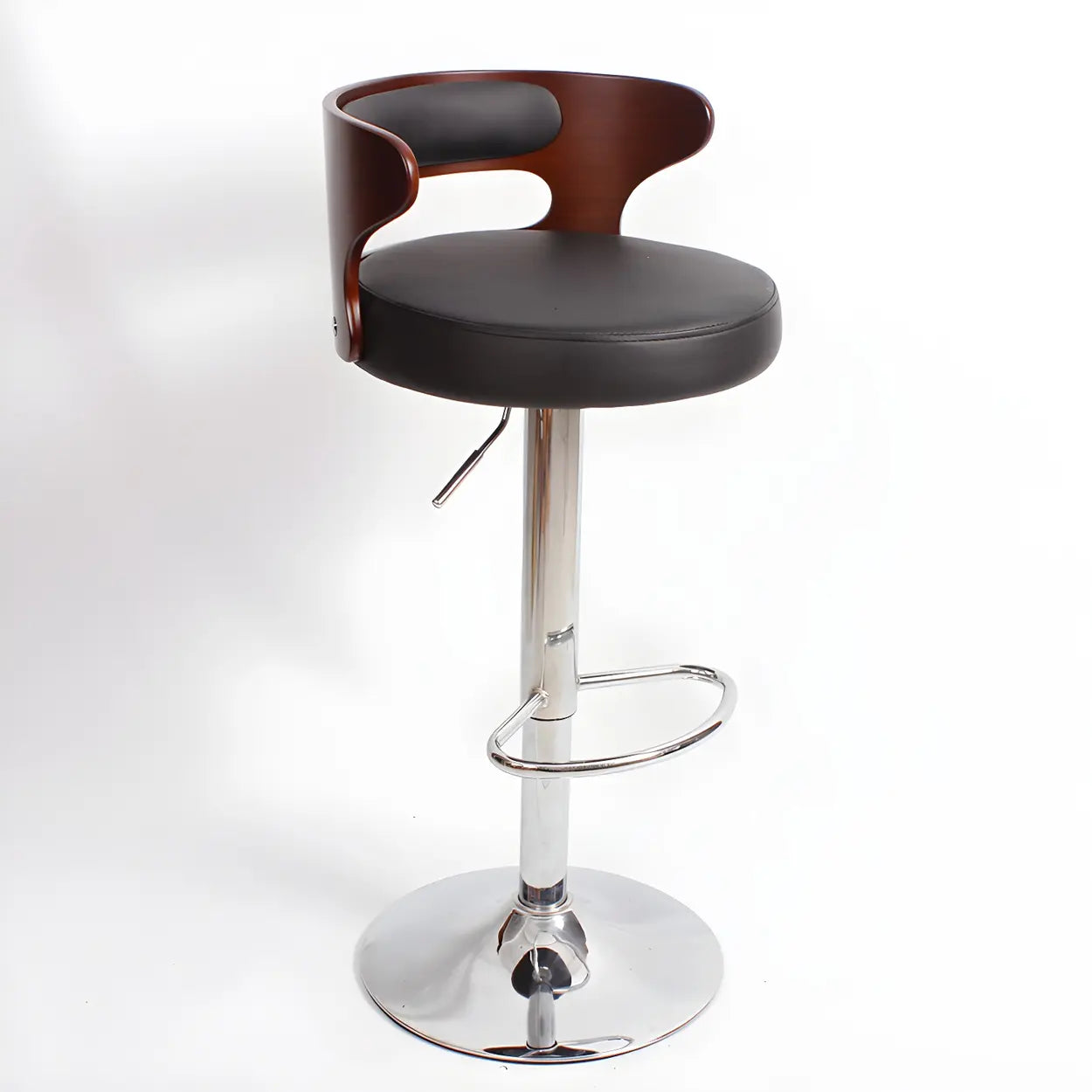 Round Leather Adjustable Pedestal Swivel Bar Stool