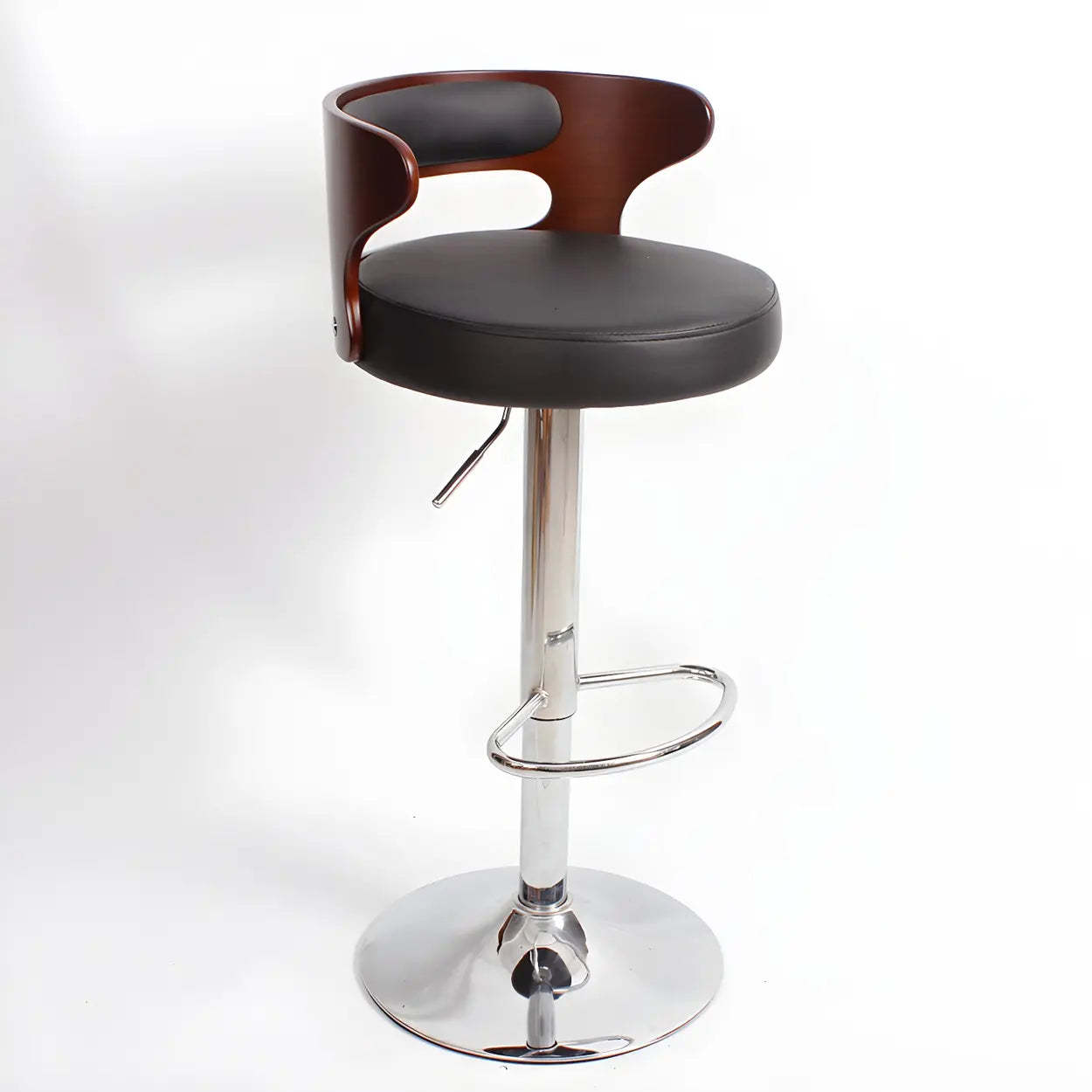 Round Leather Adjustable Pedestal Swivel Bar Stool