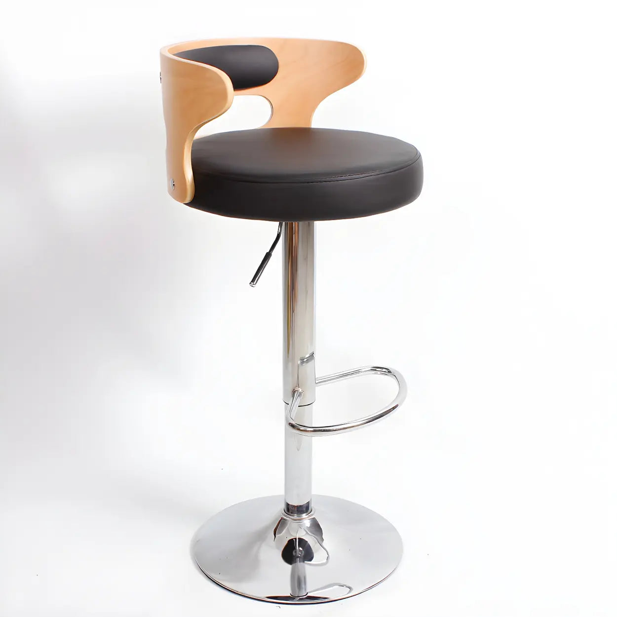 Round Leather Adjustable Pedestal Swivel Bar Stool