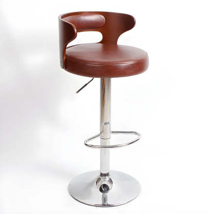 Round Leather Adjustable Pedestal Swivel Bar Stool