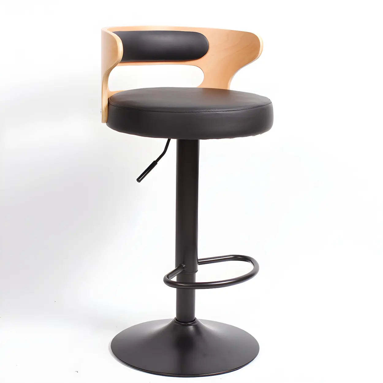 Leather pedestal round bar & counter stools in leather — Black