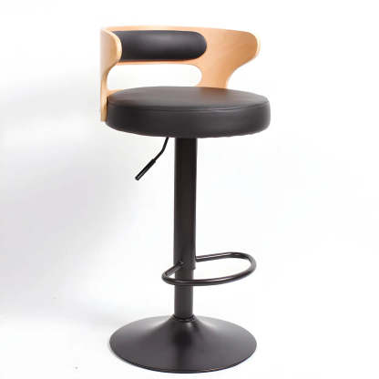 Round Leather Adjustable Pedestal Swivel Bar Stool — Matte Black / 1 Piece