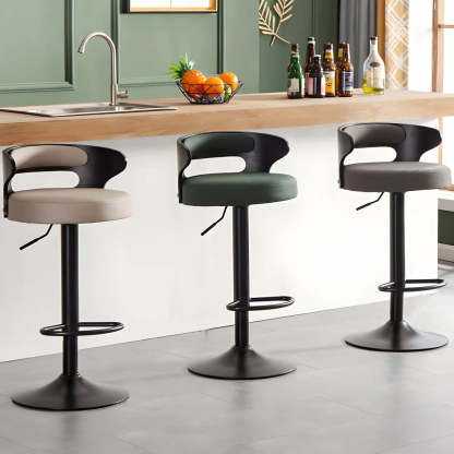 Round Leather Adjustable Pedestal Swivel Bar Stool — Textured Black / 1 Piece