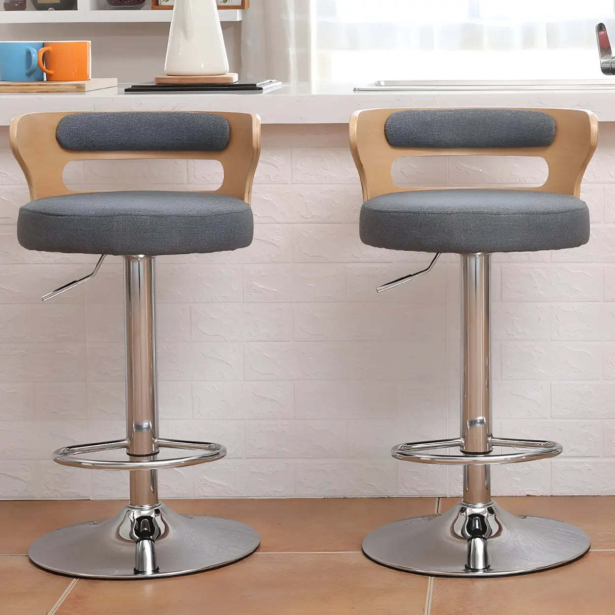 Round Leather Adjustable Pedestal Swivel Bar Stool — Antique Black / 1 Piece