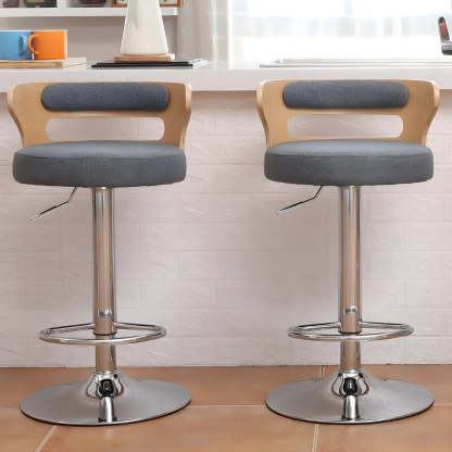 Round Leather Adjustable Pedestal Swivel Bar Stool — Antique Black / 1 Piece