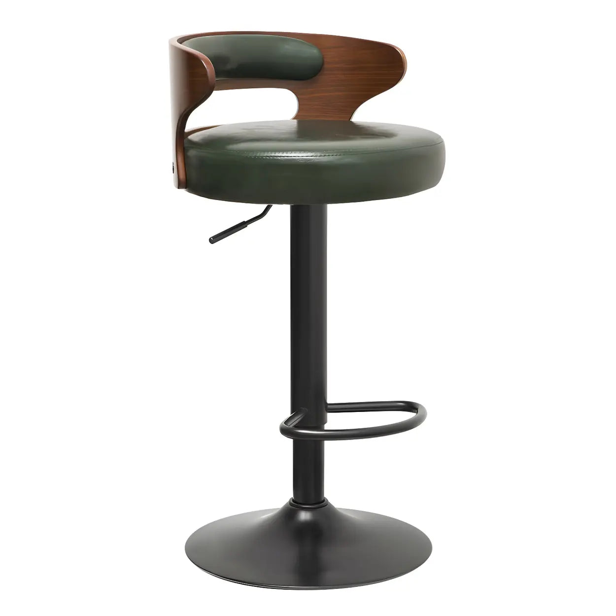 Round Leather Adjustable Pedestal Swivel Bar Stool — Brown / 1 Piece