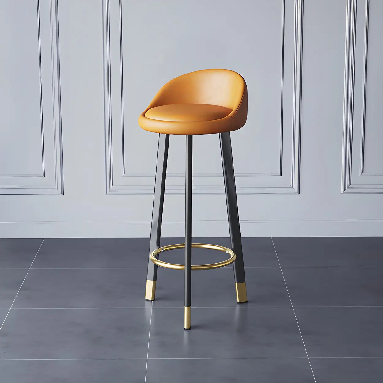 Round Leather Tripod Steel Bar Stool — Black