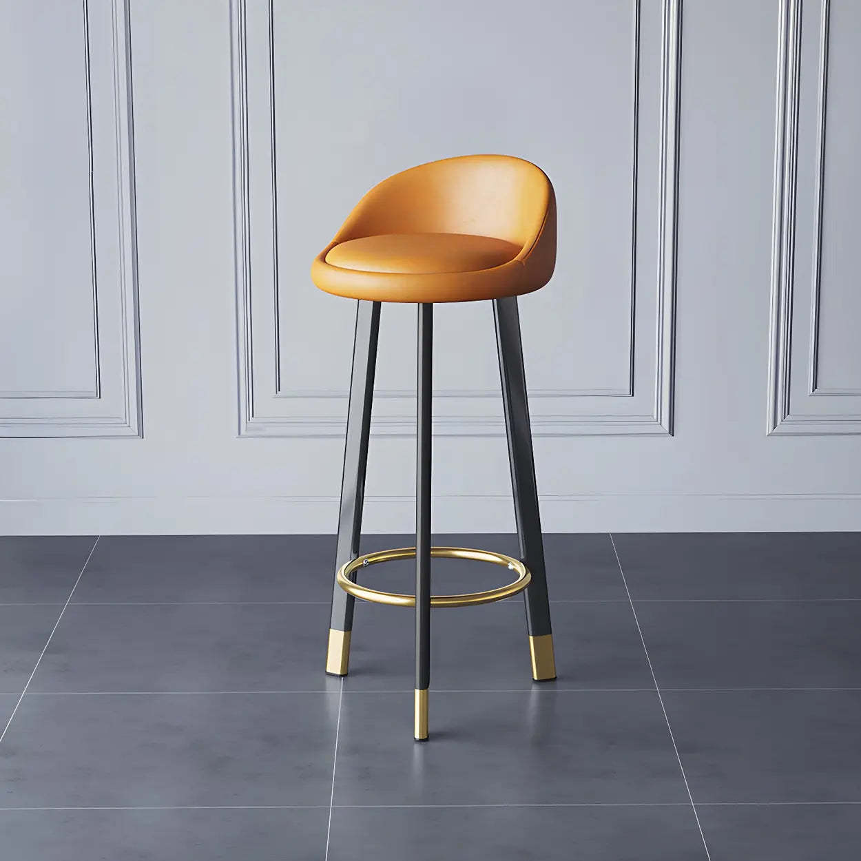Round Leather Tripod Steel Bar Stool — Black