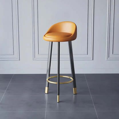 Round Leather Tripod Steel Bar Stool — Black