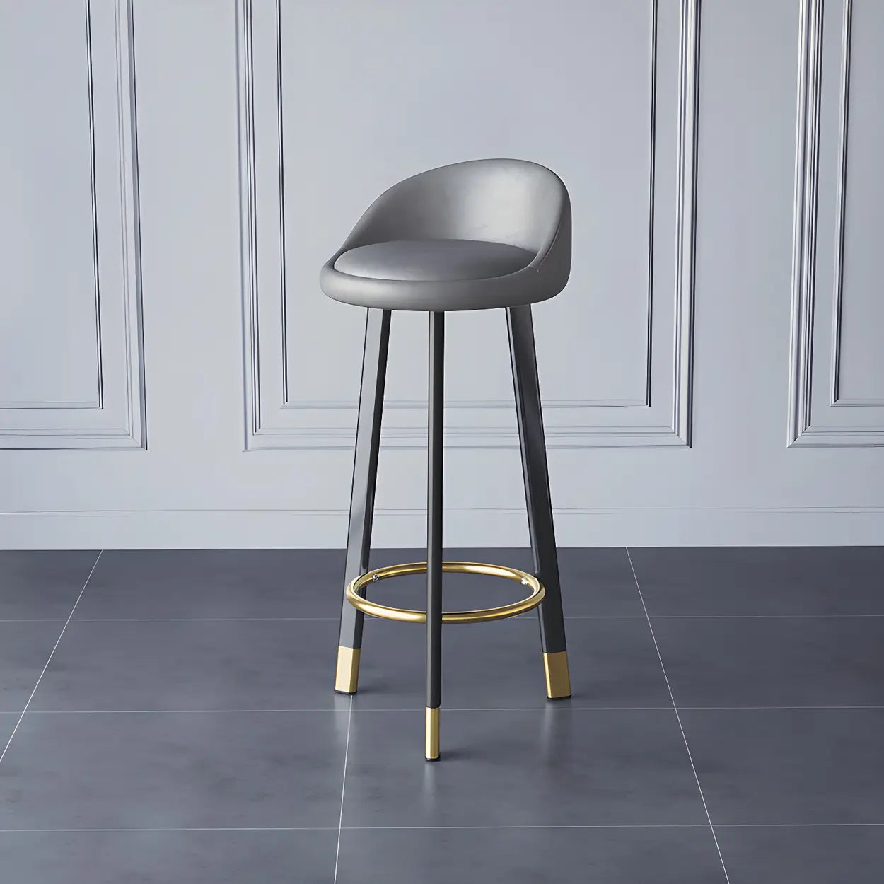 Round Leather Tripod Steel Bar Stool — Blackish Green