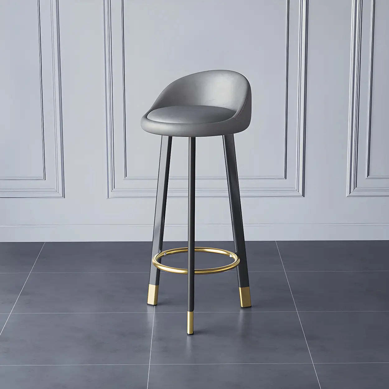 Round Leather Tripod Steel Bar Stool — Blackish Green