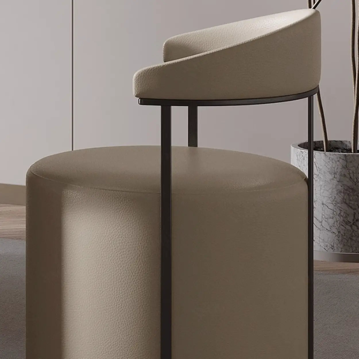 Nude Leather Curved-Back Round Dining Chair