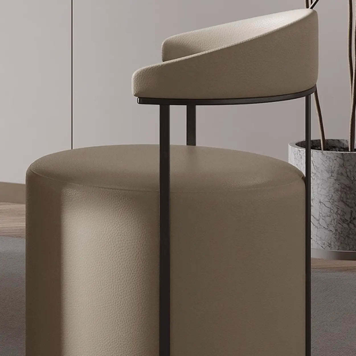Nude Leather Curved-Back Round Dining Chair