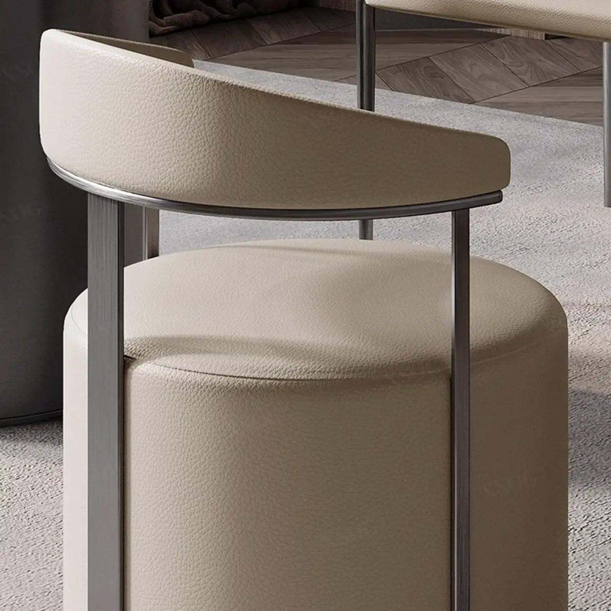 Nude Leather Curved-Back Round Dining Chair
