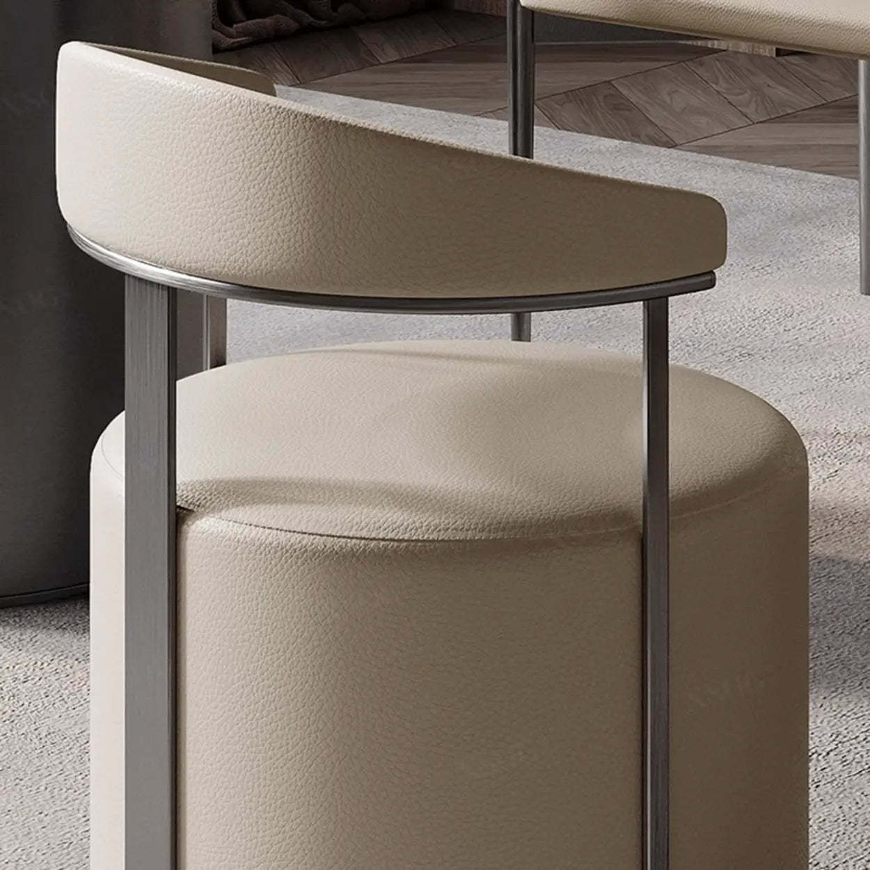 Nude Leather Curved-Back Round Dining Chair