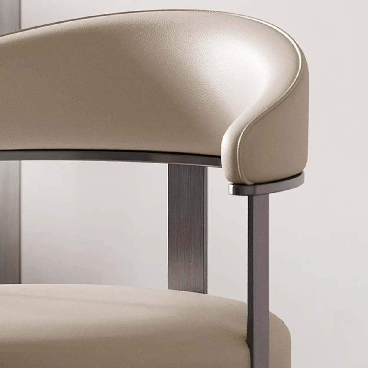 Nude Leather Curved-Back Round Dining Chair