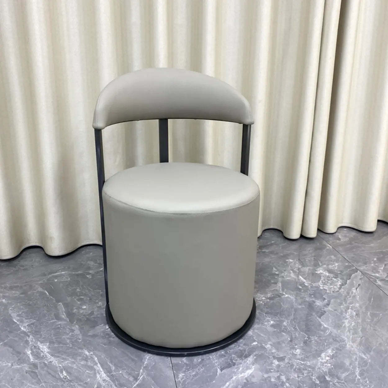Nude Leather Curved-Back Round Dining Chair — Grey