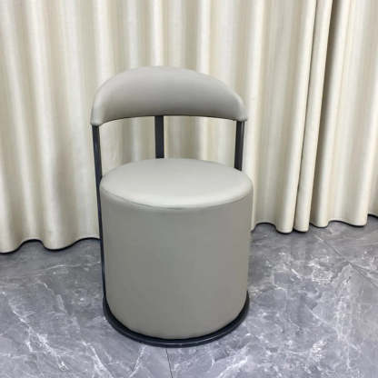 Nude Leather Curved-Back Round Dining Chair — Grey