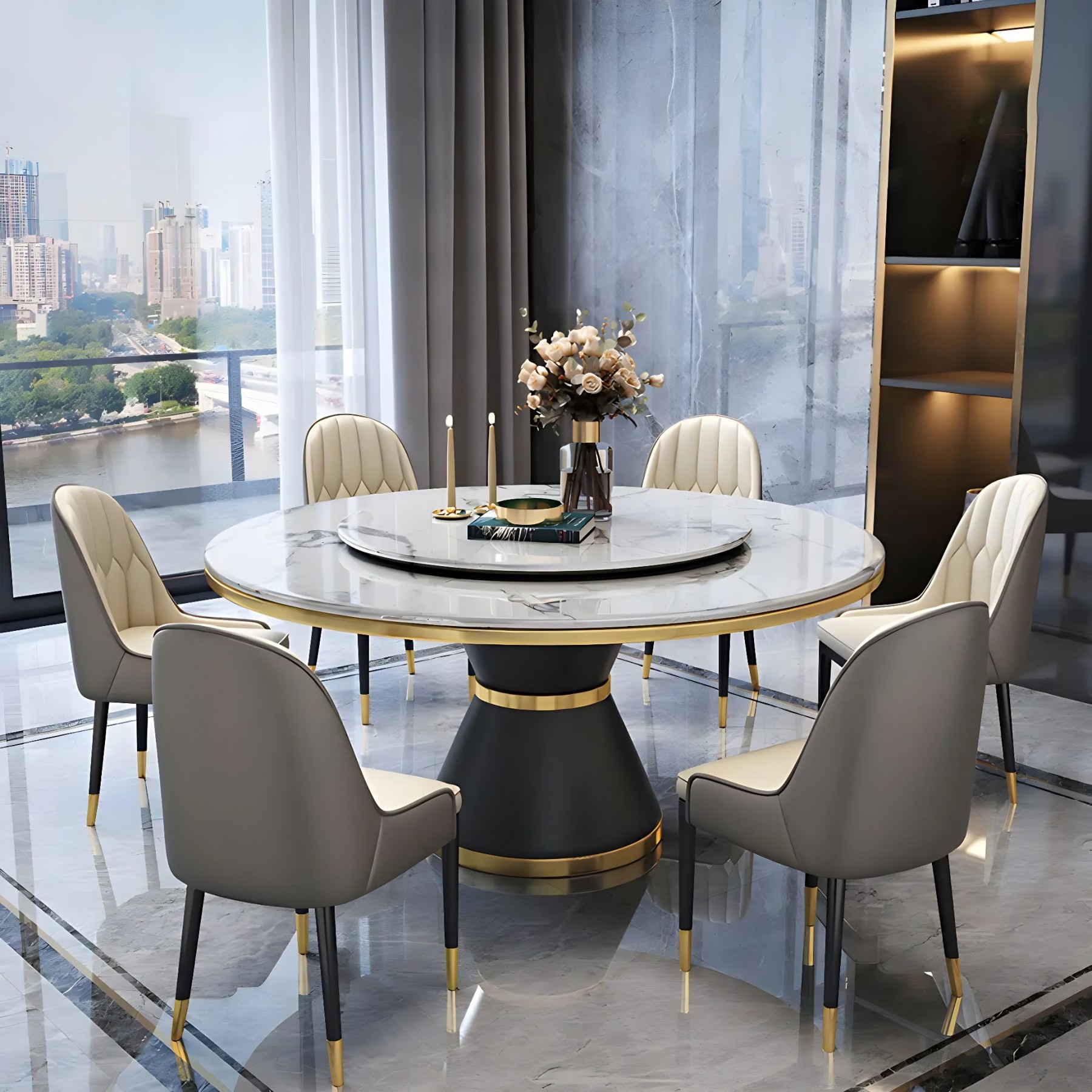 Round Marble Lazy Susan Dining Table