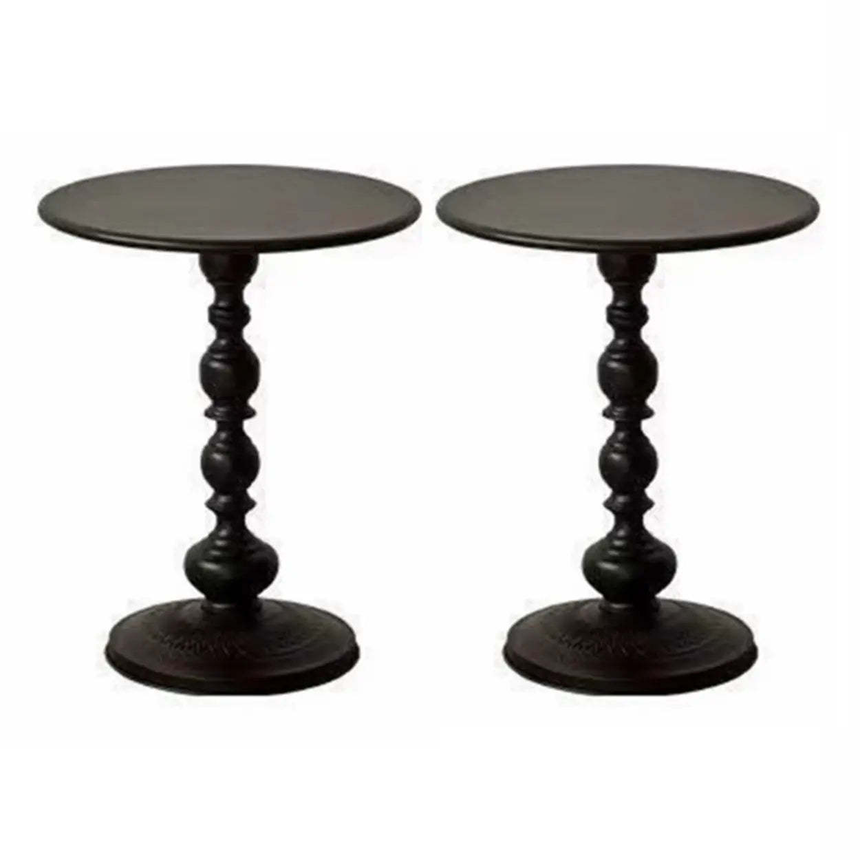 Round Black Metal Pedestal Chairside Table — White / 1