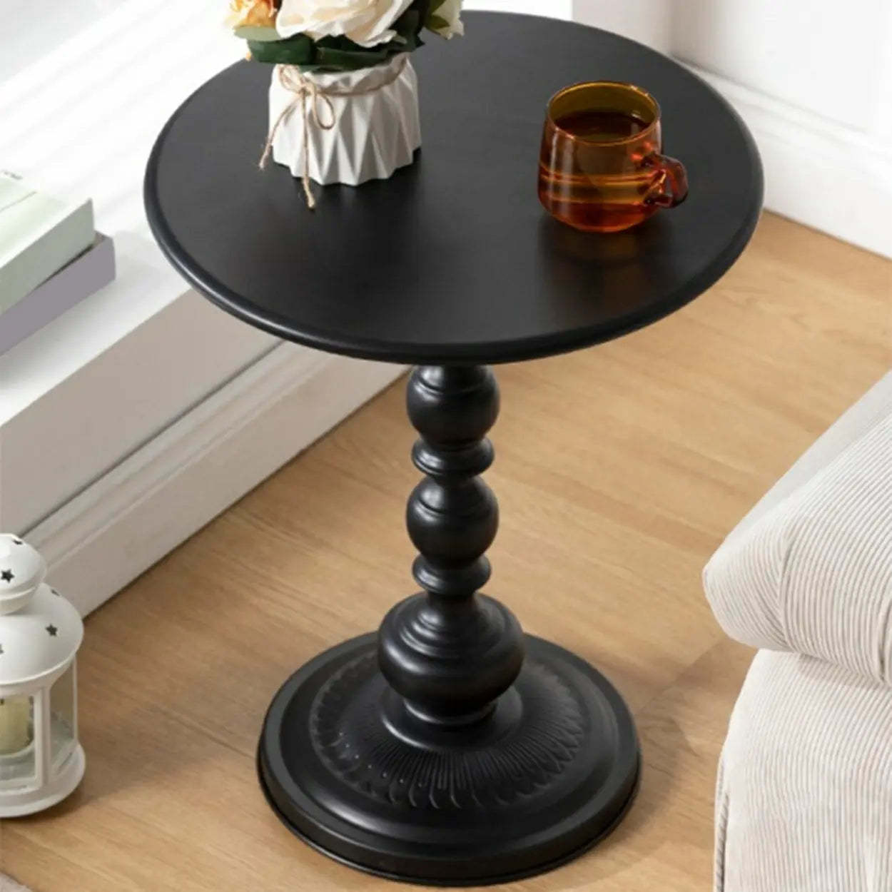 Nordic chairside round black metal coffee tables — 20.5" H x 16" Dia x 14" L / Set of 1