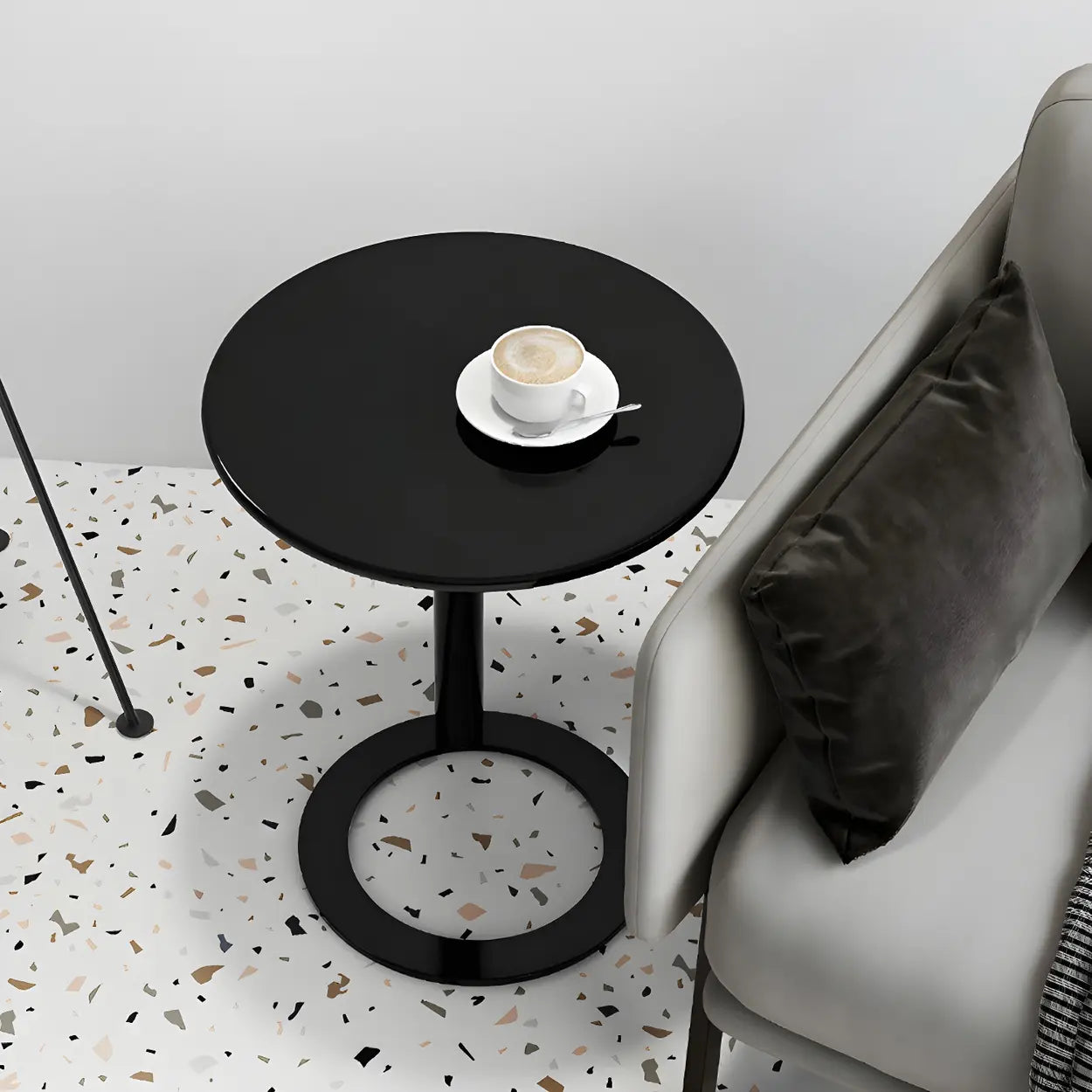 Round Metal Pedestal C-Shaped Side Table — Green