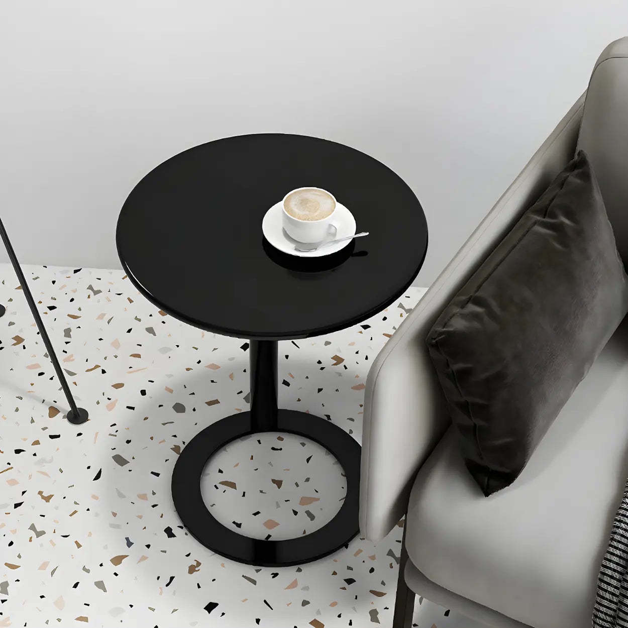 Round Metal Pedestal C-Shaped Side Table — Green