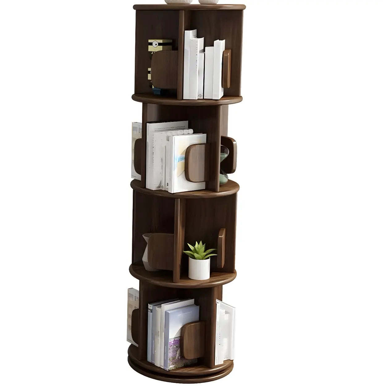 Natural Rotating Wood Geometric Bookcase — Wood Color
