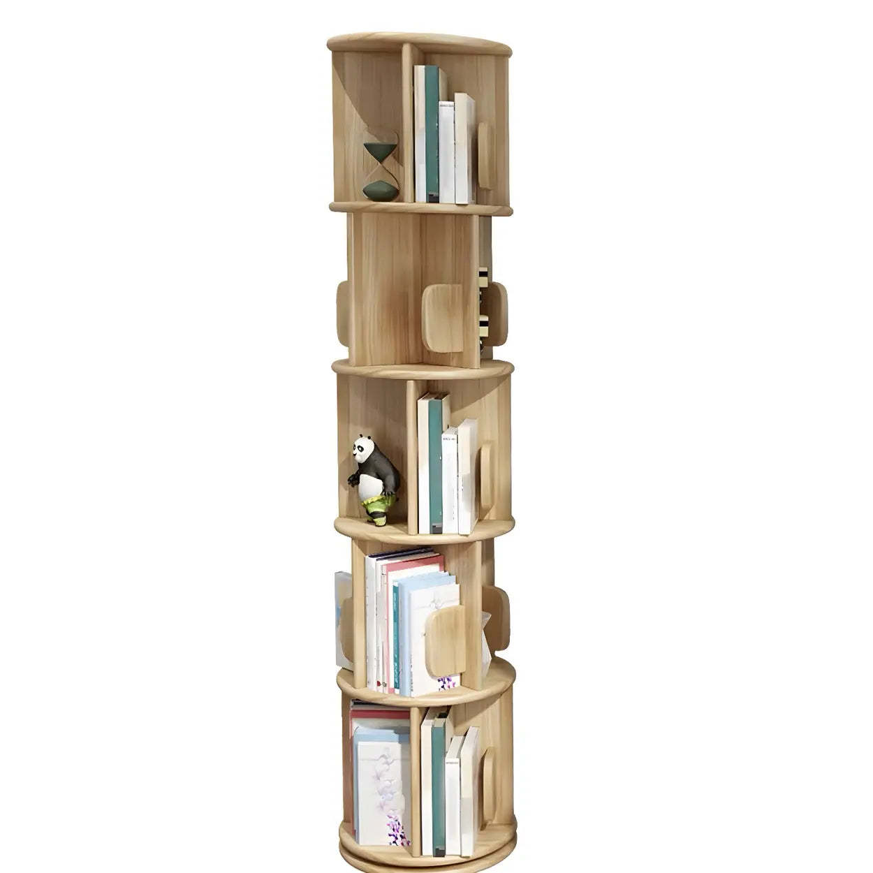 Natural Rotating Wood Geometric Bookcase