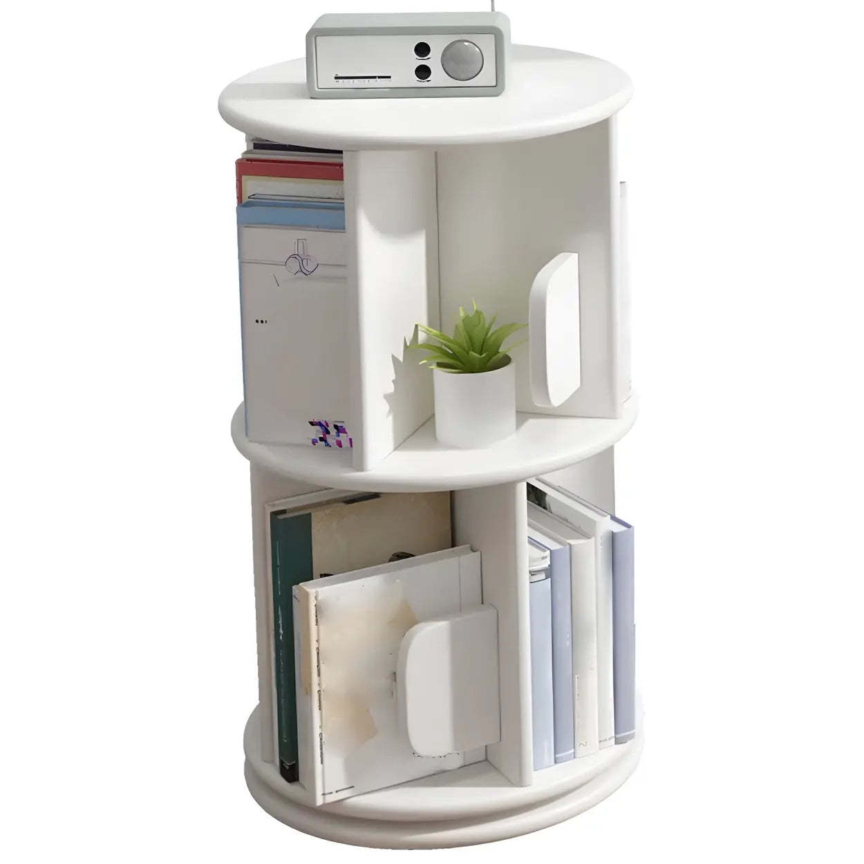 Lighom modern geometric rotating wood bookcases — 15.7" L x 15.7" W x 26.4" H / White