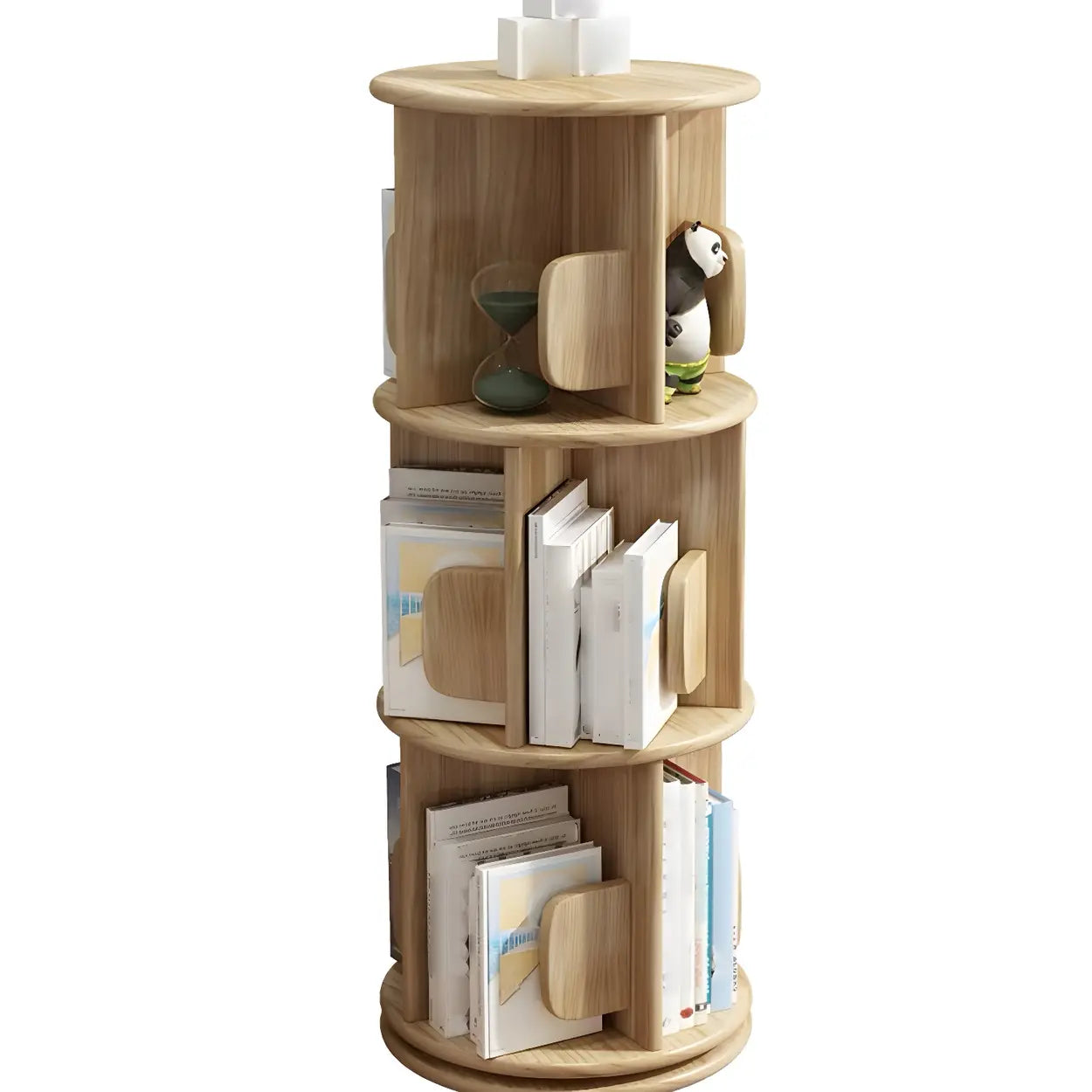 Natural Rotating Wood Geometric Bookcase — Wood Color