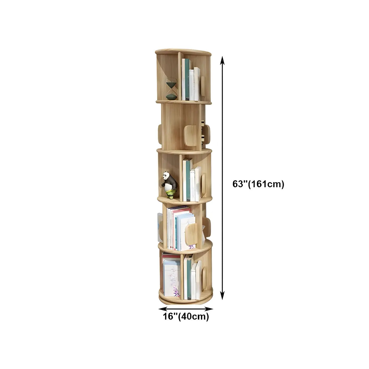 Natural Rotating Wood Geometric Bookcase