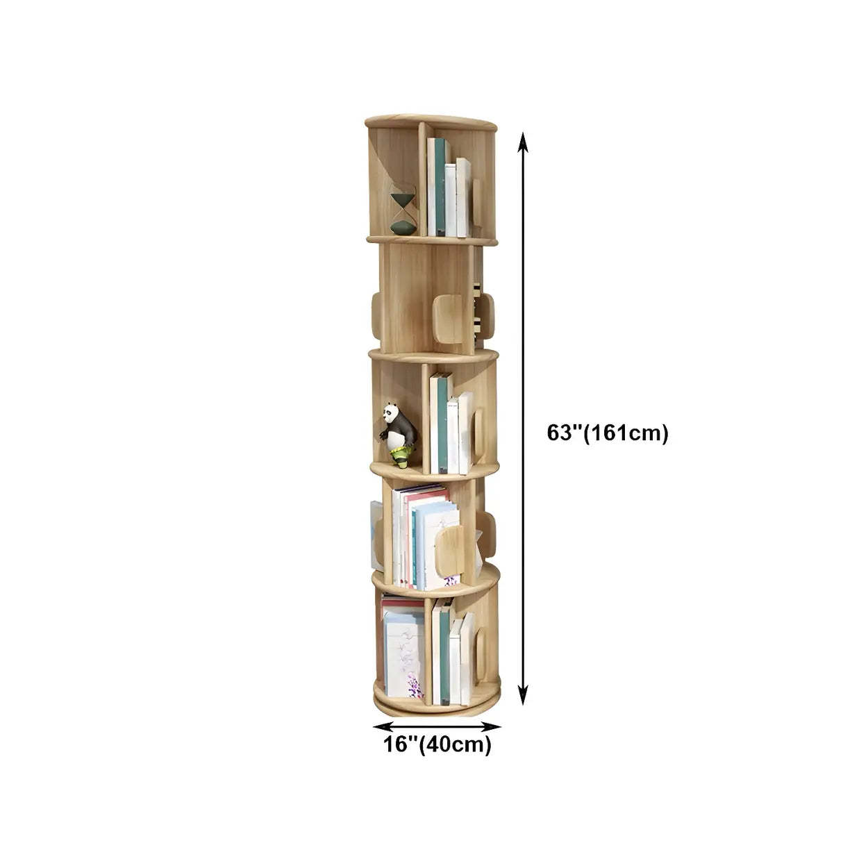 Natural Rotating Wood Geometric Bookcase