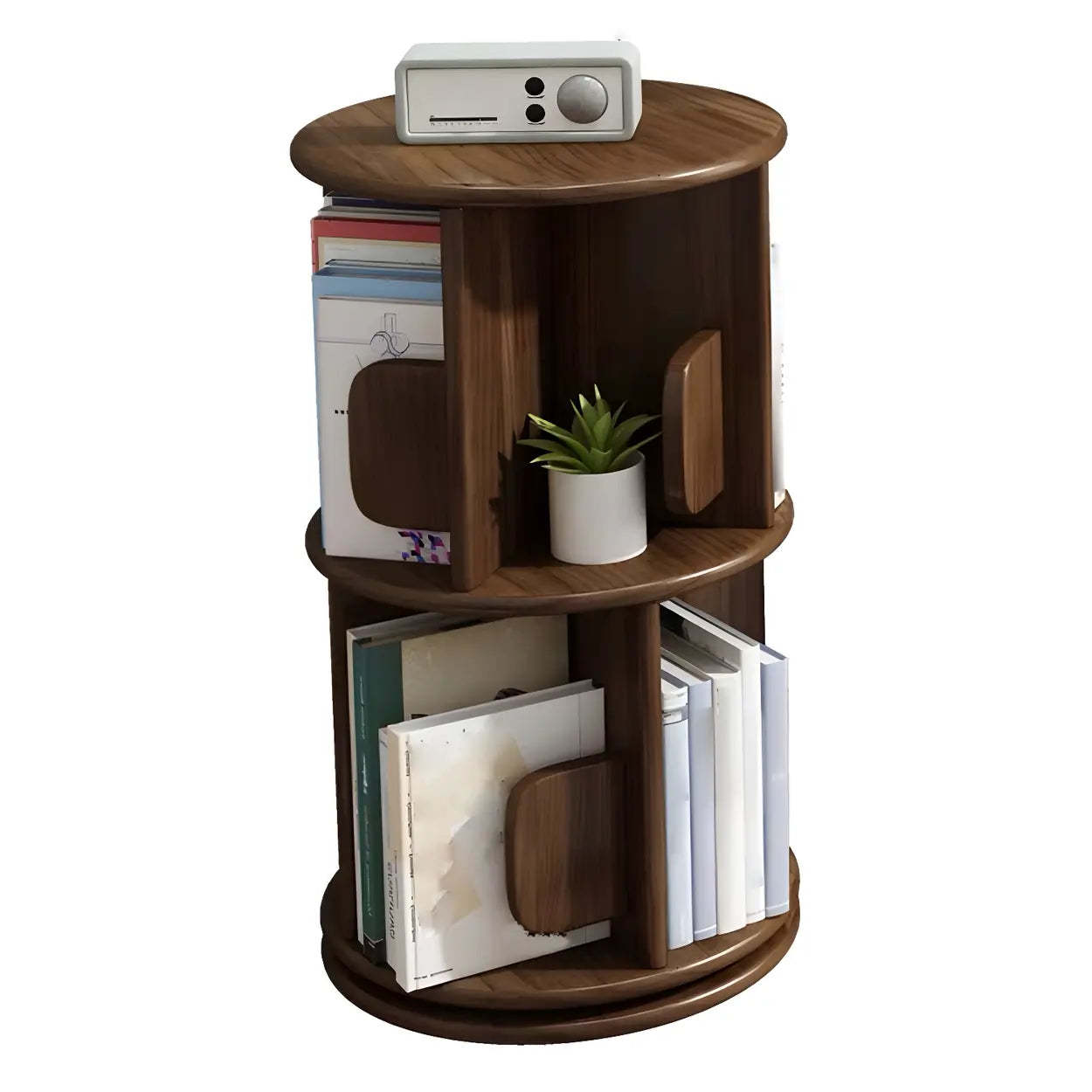 Natural Rotating Wood Geometric Bookcase — Wood Color