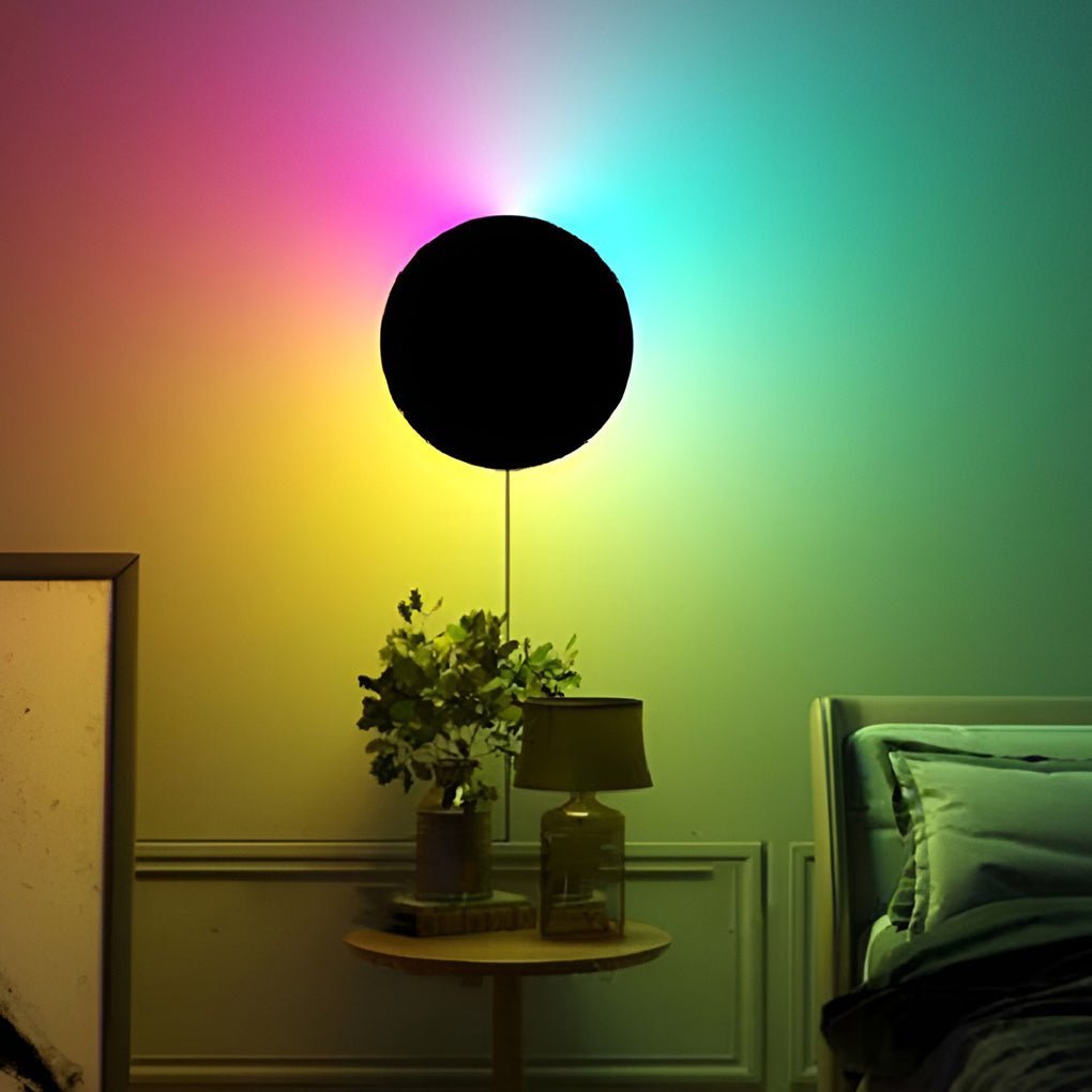 Round Remote Control RGB LED Black Modern Sconces Wall Lamp Wall Light-Lighom
