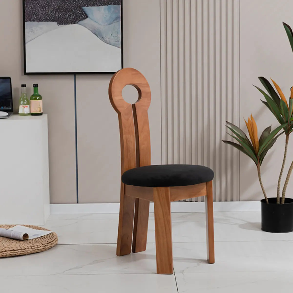 Black Round Sherpa Wood Labasu Armless Dining Chair