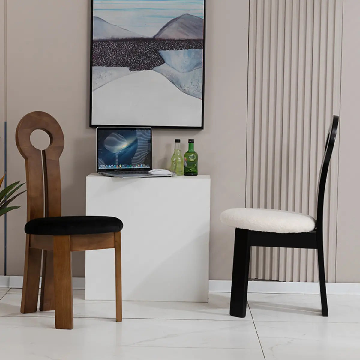 Black Round Sherpa Wood Labasu Armless Dining Chair — Walnut