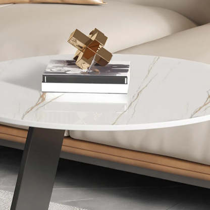 Round Black C-Shape Marble Chairside Table — Rock Beam / Black/ Gold