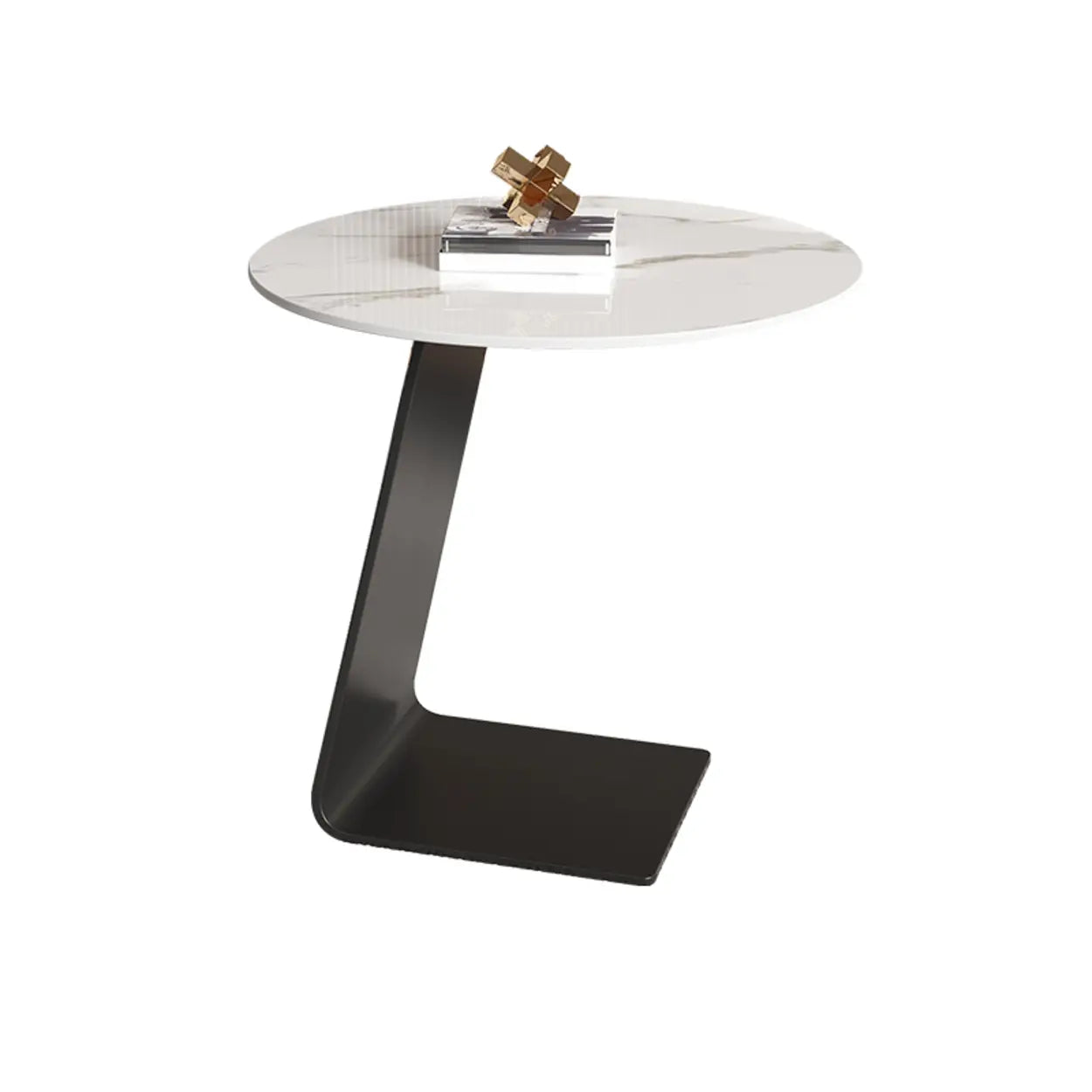 Round Black C-Shape Marble Chairside Table — Rock Beam / Gray