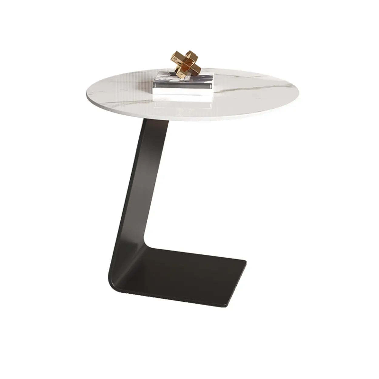 Round Black C-Shape Marble Chairside Table — Rock Beam / Gray