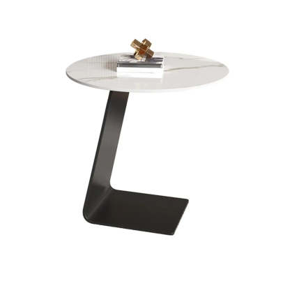 Round Black C-Shape Marble Chairside Table — Rock Beam / Gray