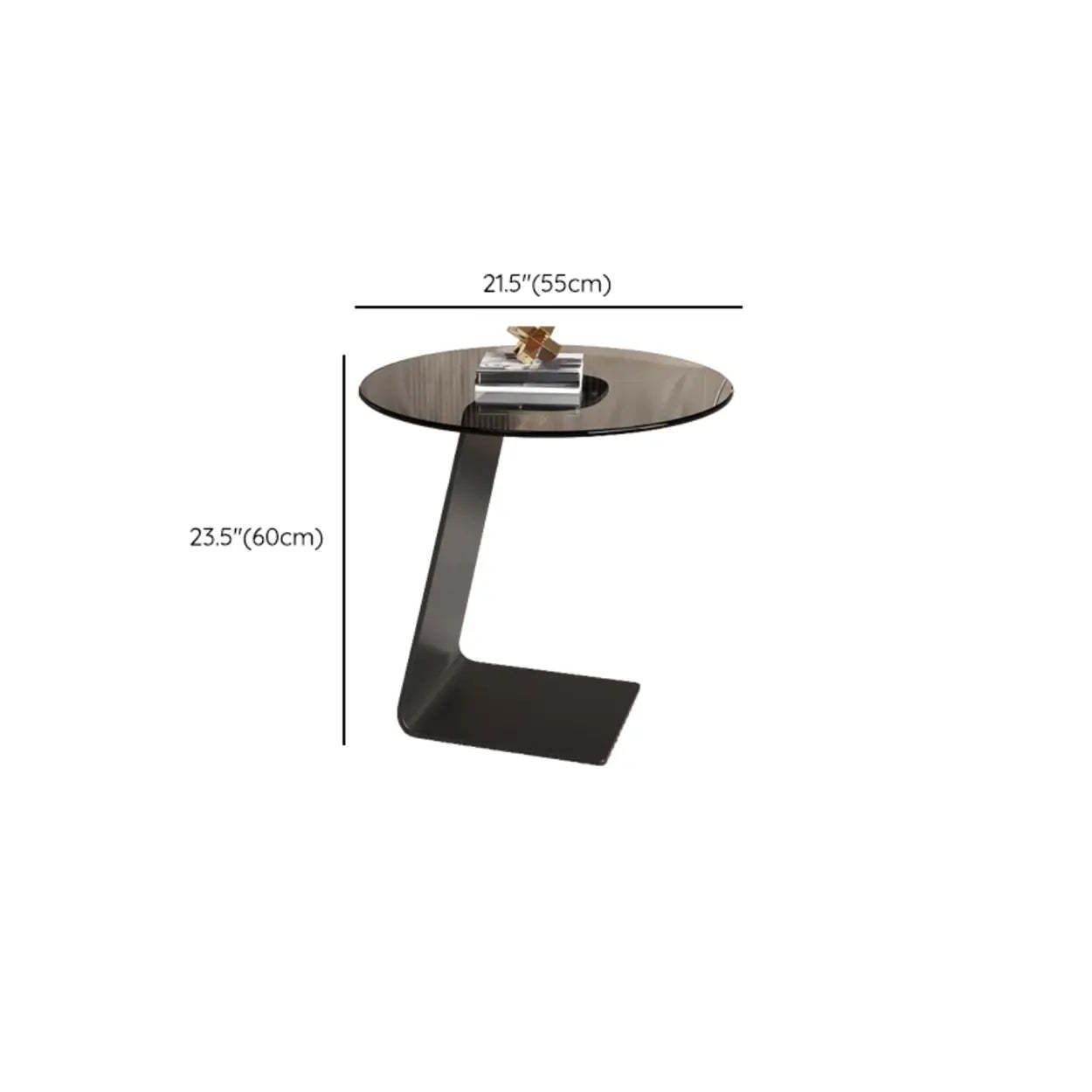 Round Black C-Shape Marble Chairside Table — Rock Beam / Black/ Gold