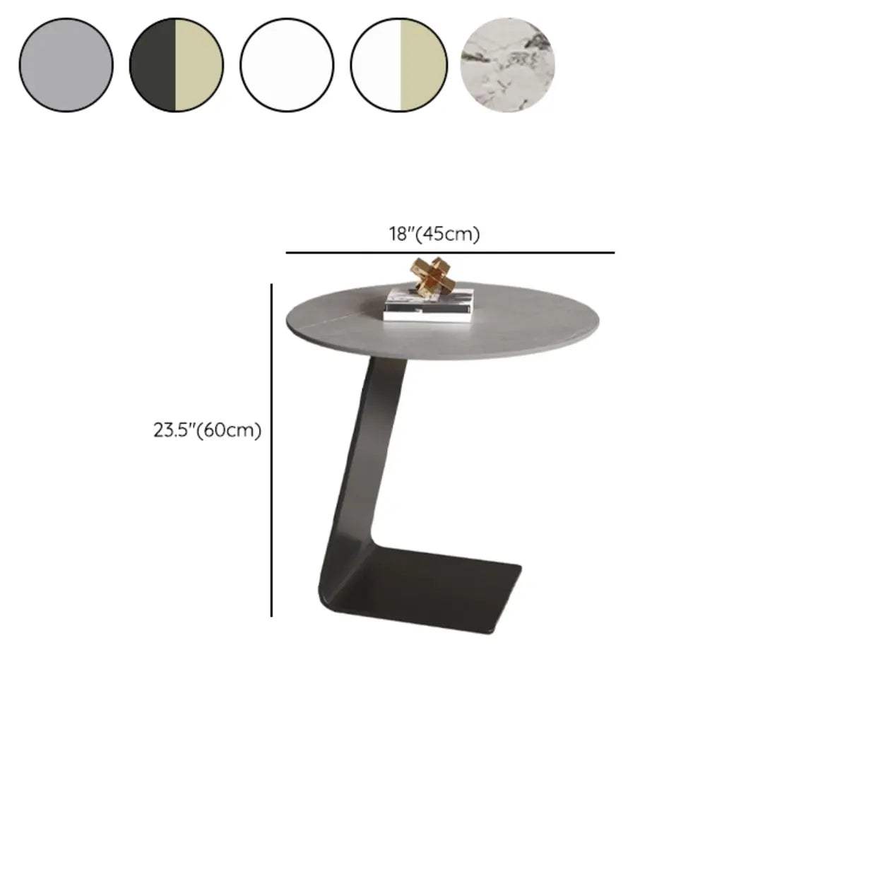 Round Black C-Shape Marble Chairside Table — Rock Beam / Gray